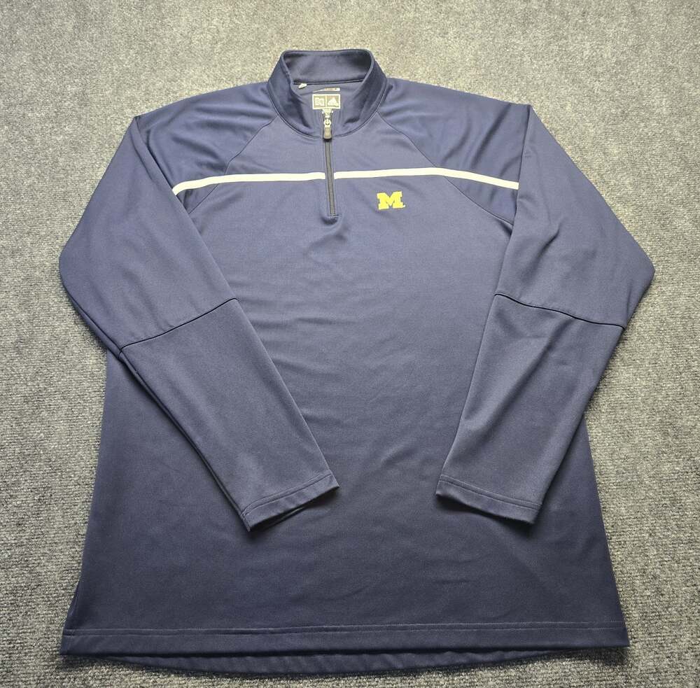 Michigan Wolverines Adidas Clima Warm 1/4 Zip Pullover Navy Lightweight LARGE